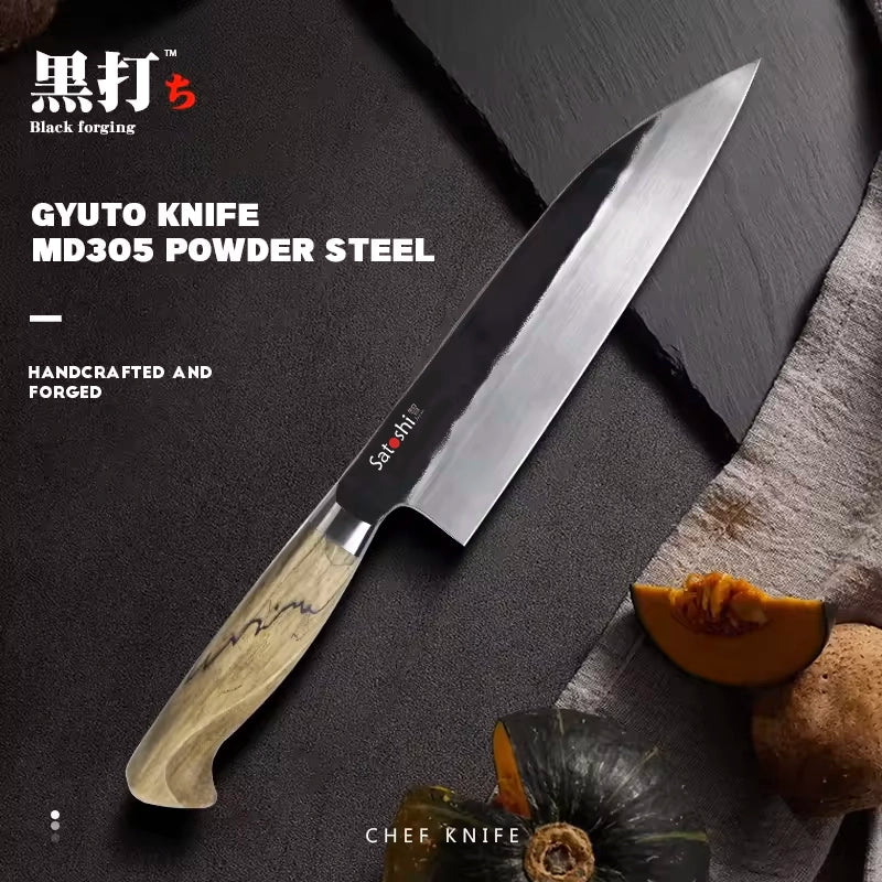 Satoshi Gyuto High Carbon Forged Steel - White Ember Handle Large Size