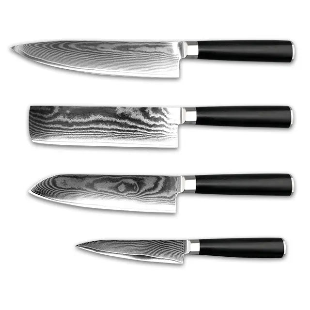 Satoshi Umami 4pc Knife Set - Damascus Steel with Ebony Pakka Wood Handle